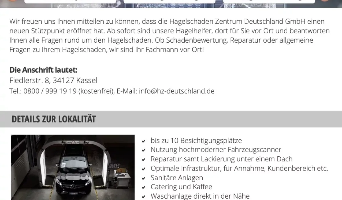 Hagelschaden Zentrum Deutschland Stützpunkt Kassel Mitte