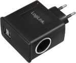Steckdosenadapter mit KFZ-Steckdose 230 V / 12 V und USB-A
